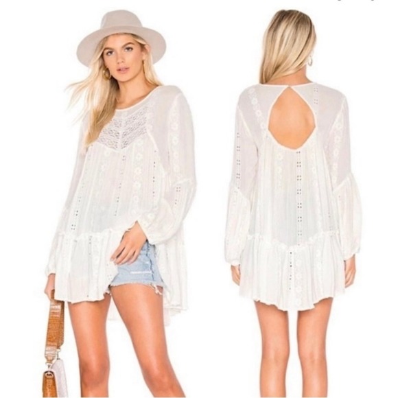 Free People Kiss Kiss Tunic Lace Eyelet Tunic Top Size Small - Picture 1 of 9